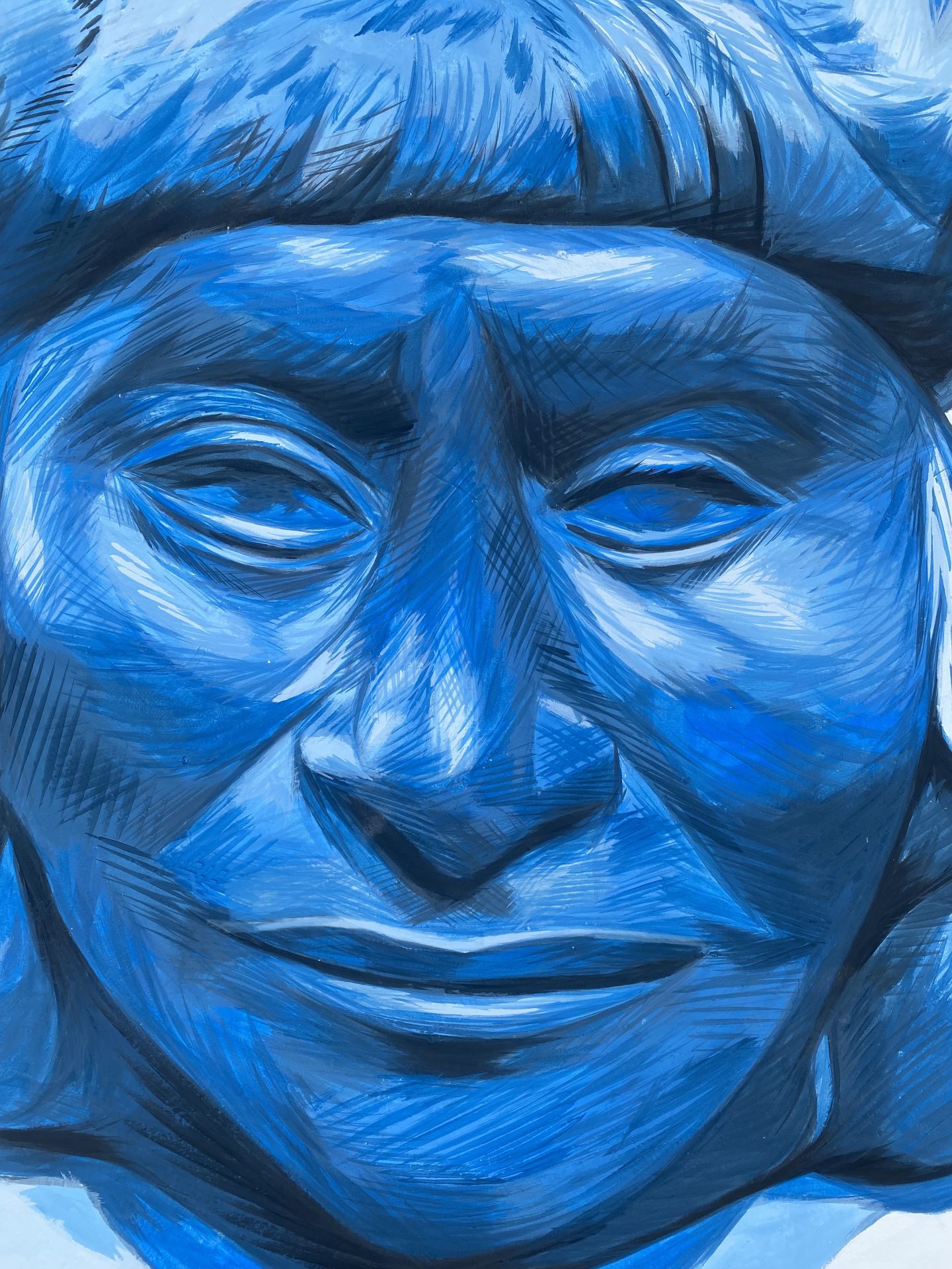 fresque murale bleu street art Pérou Lagunas Jungle Loreto Villa Wasi de la poesie Portrait Chumpi Faja Andes tradition textile Mochica civilisation précolombienne culture Kukama Kukamiria