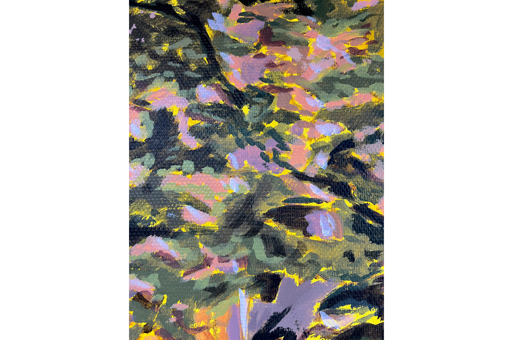 Fresque murale réalisée dans une salle de repos dans l'entreprise DACHSER à Strasbourg. Elle représente un paysage forestier apaisant et chaleureux.