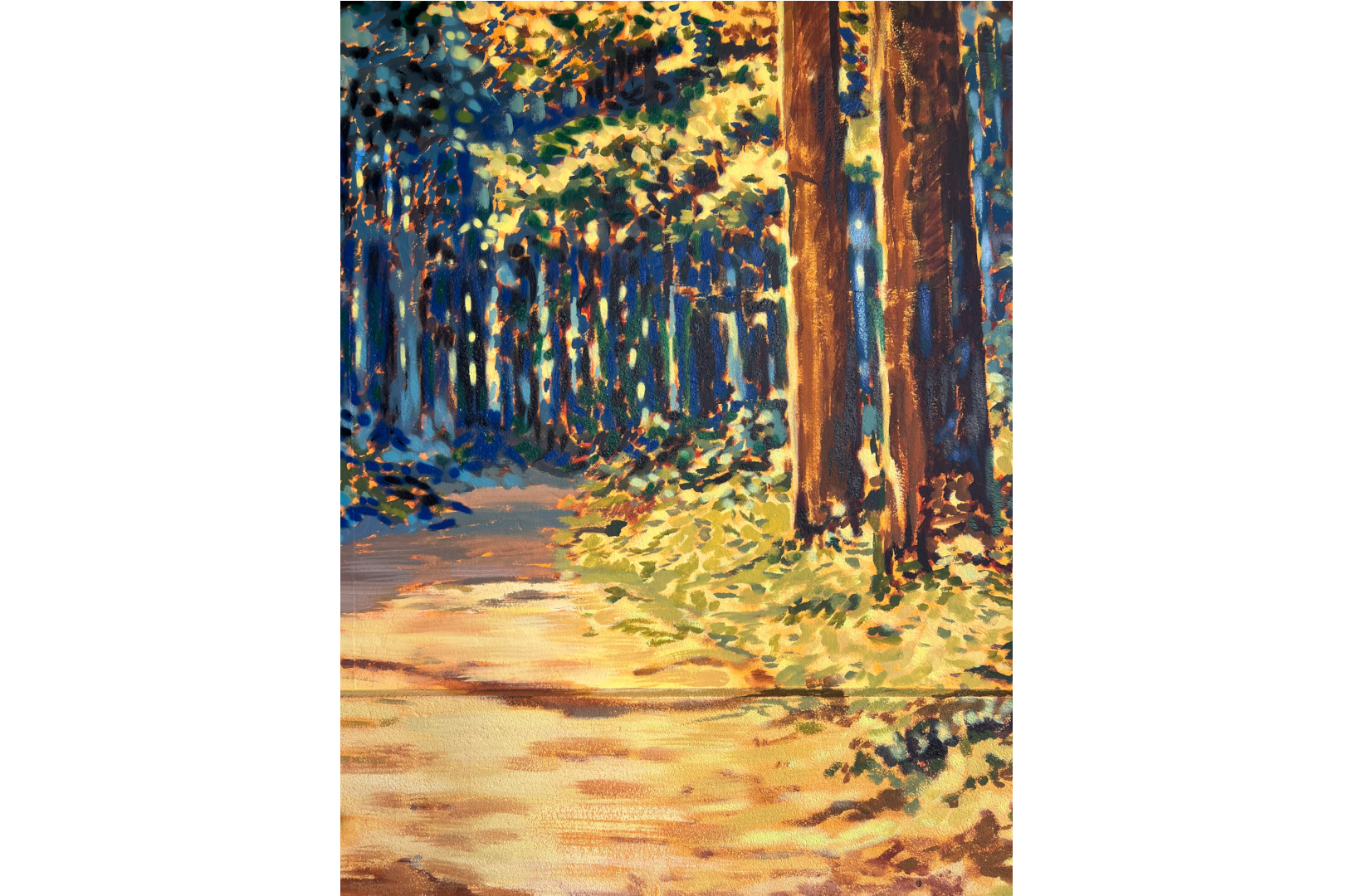 Fresque murale réalisée dans la cour de récréation de l'école Institution Notre-Dame de Strasbourg. Elle représente deux enfants qui jouent avec des oiseaux dans une forêt imaginaire.